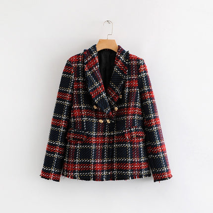 Red Plaid Tweed Blazer for Women - Wnkrs