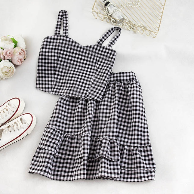 Women's Summer Plaid Two Pieces Sets