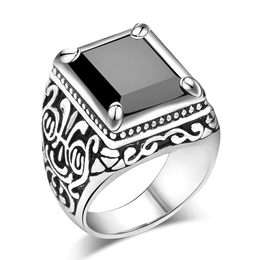 Men's Black Filled Silver Resin Ring