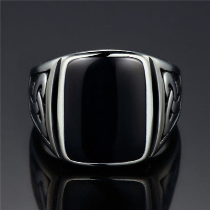 Square Steel Black Stone Titanium Ring for Men - Wnkrs