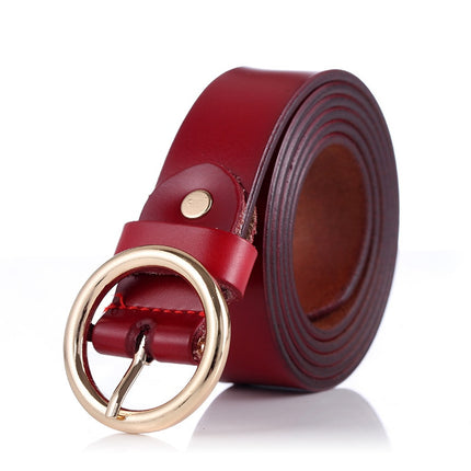 Women's Leather Belt with Round Buckle - Wnkrs
