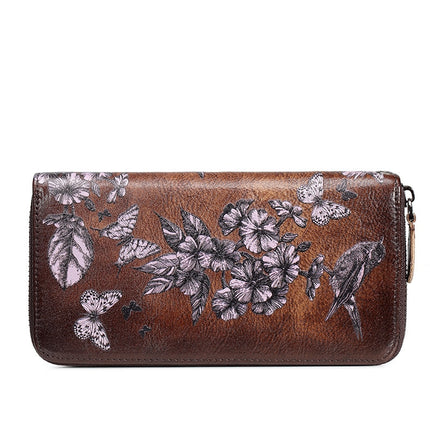 Women's Floral Patterned Long Leather Wallet - Wnkrs