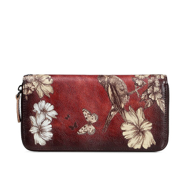 Women's Floral Patterned Long Leather Wallet