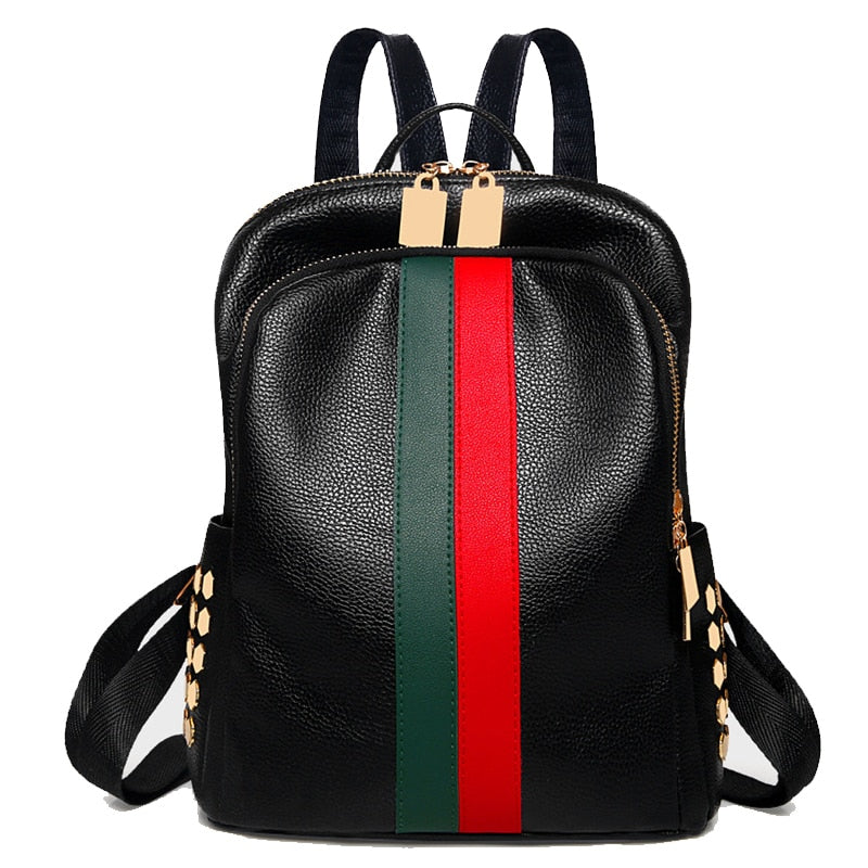 Women's Striped Eco-Leather Backpack