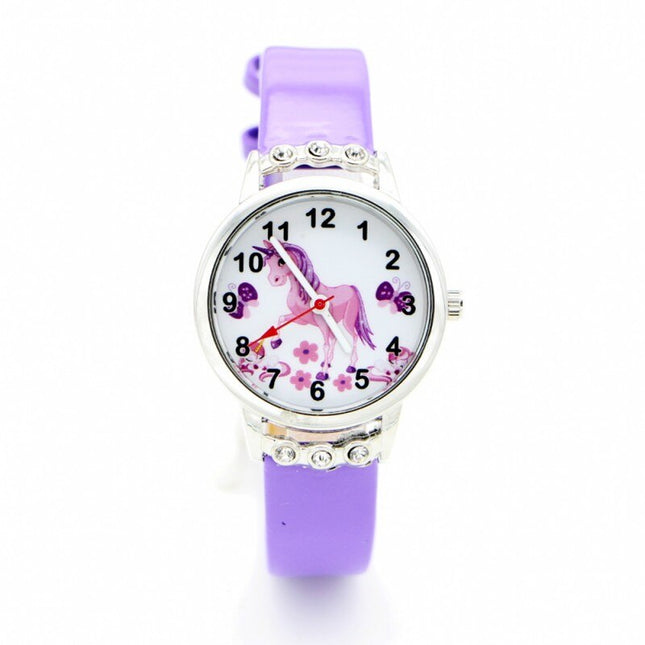 Unicorn Printed Girl's Quartz Wristwatch with Rhinestones - wnkrs