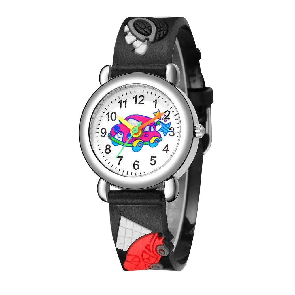 Cartoon Car Designed Round Watch for Kids