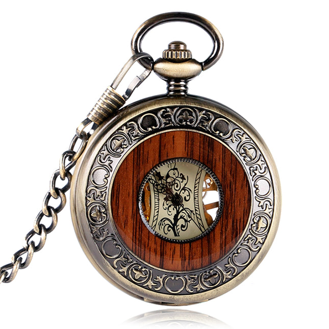 Men's Retro Style Pocket Watch with Wooden Pattern - wnkrs