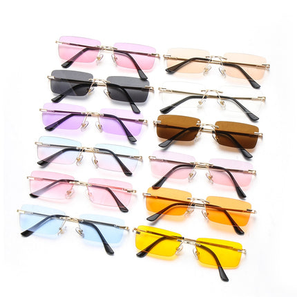 Women's Rectangle Shaped Rimless Sunglasses - wnkrs
