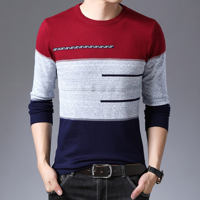 Men's Contrast Lines Sweater