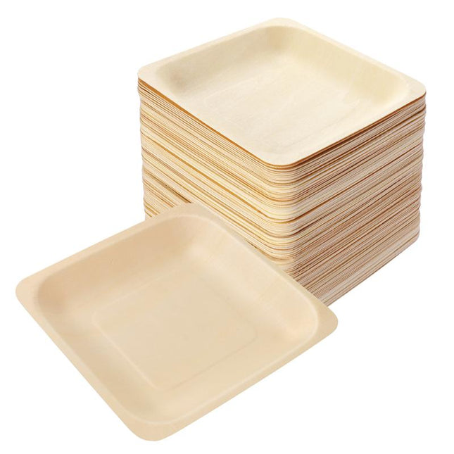 Square Shaped Disposable Wooden Plates 100 pcs Set - wnkrs