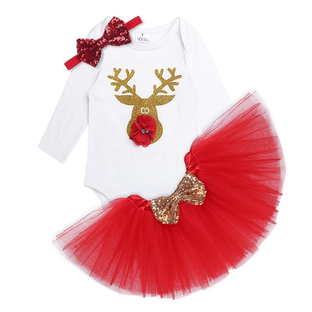 Christmas Dear Patterned Costume for Baby Girls