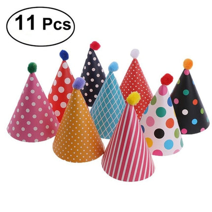 Birthday Party Cone Hats with Pom 11 pcs Set - wnkrs