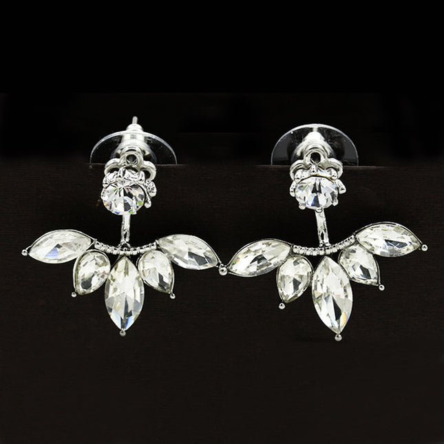 Fashion Romantic Leaf Shaped Crystal Stud Earrings - Wnkrs