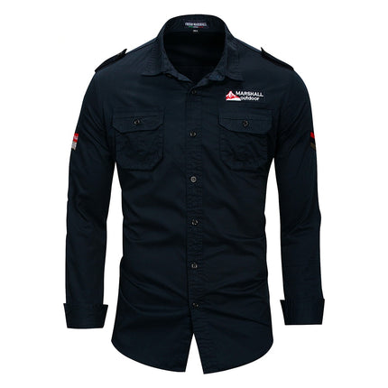 Men's Cotton Military Shirt with Embroidery - Wnkrs