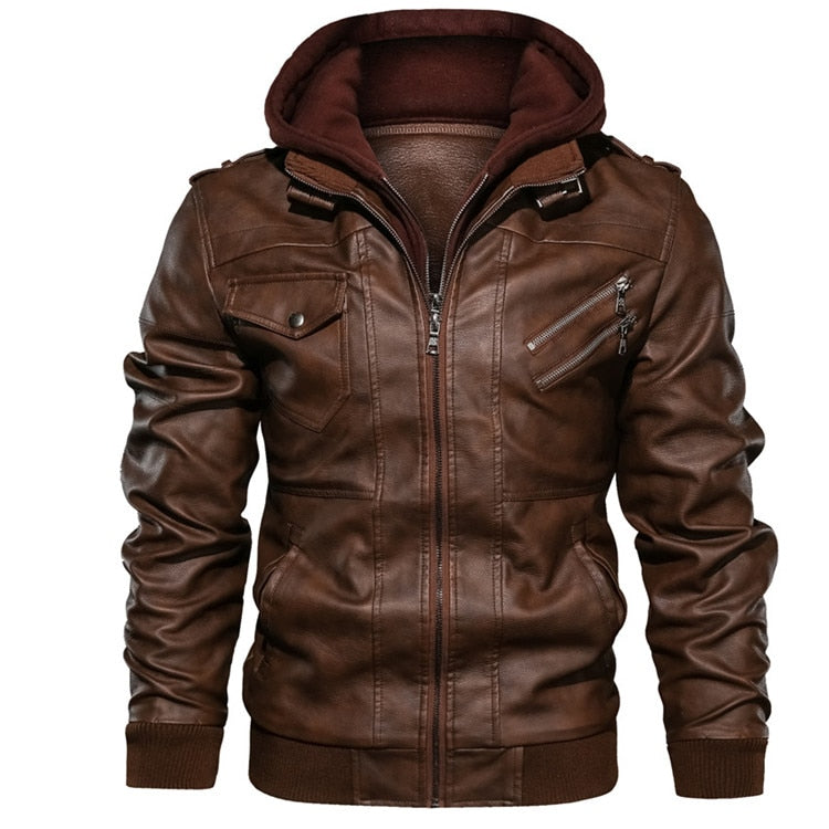 Men's Leather Jacket with Hood