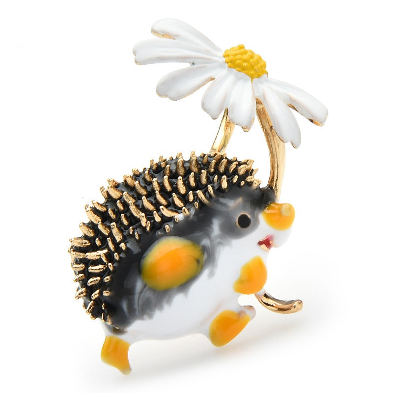 Crystal Hedgehog  with Flower Brooch