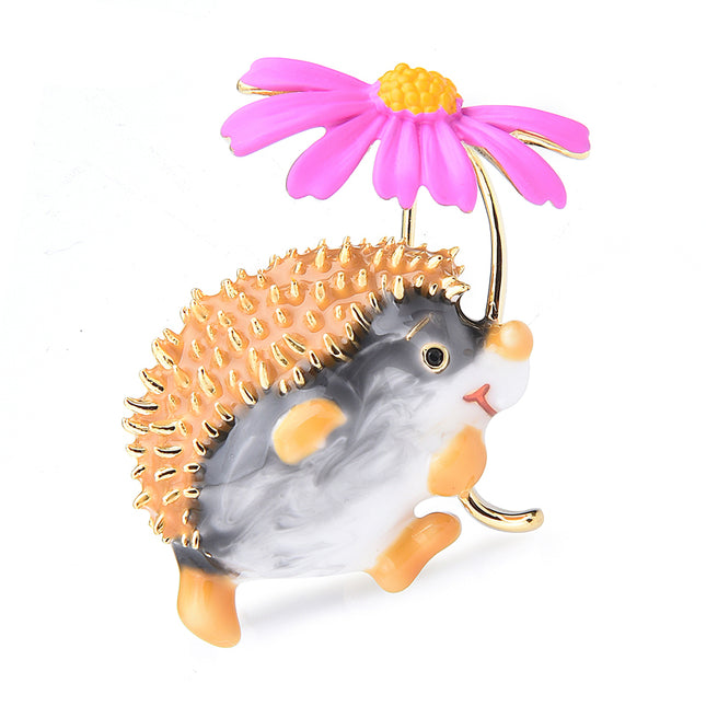 Crystal Hedgehog  with Flower Brooch