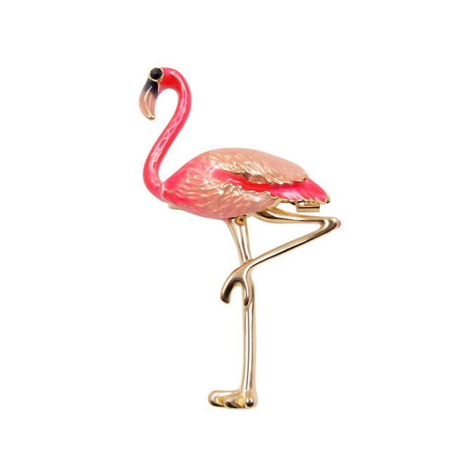 Cute Enamel Flamingo Shaped Brooch - Wnkrs