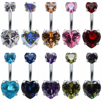 Heart-Shaped Cubic Zirconia Crystal Piercing Belly Ring - Wnkrs