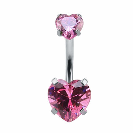 Heart-Shaped Cubic Zirconia Crystal Piercing Belly Ring - Wnkrs