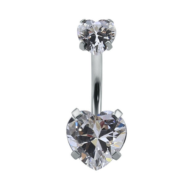 Heart-Shaped Cubic Zirconia Crystal Piercing Belly Ring