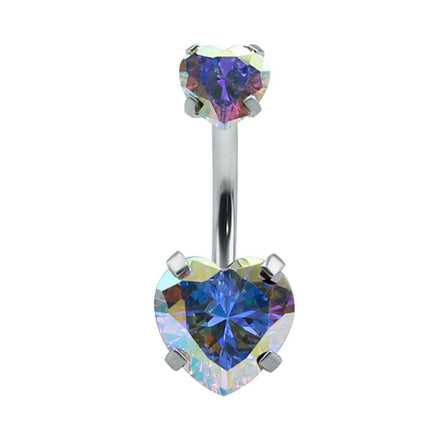 Heart-Shaped Cubic Zirconia Crystal Piercing Belly Ring - Wnkrs