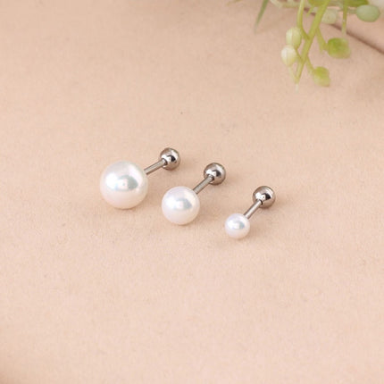 Women's Stainless Steel Screw Barbell Rings with Pearl Ball - Wnkrs