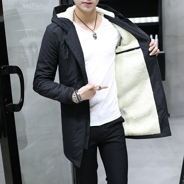 Cute Long Windproof Thickened Cotton Men's Parka Jacket