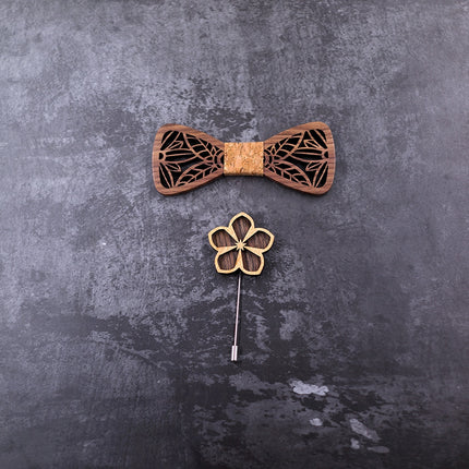 Men's Carved Flowers Wooden Bow Tie - Wnkrs