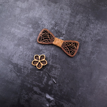 Men's Carved Flowers Wooden Bow Tie - Wnkrs