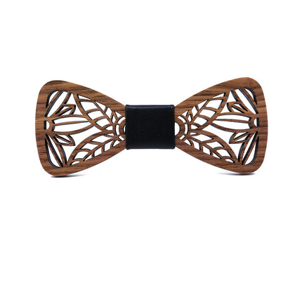 Men's Carved Flowers Wooden Bow Tie - Wnkrs