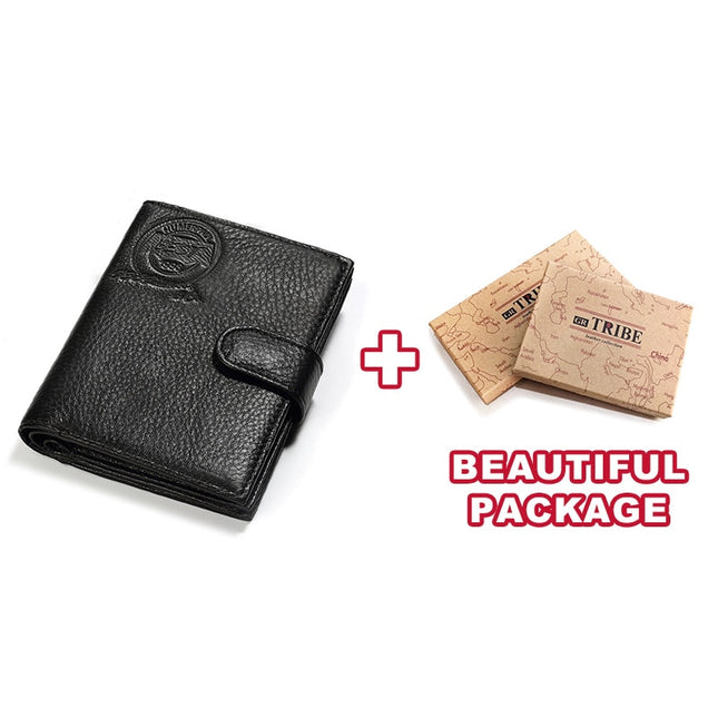 Vertical Leather Wallet with Passport Holder for Men