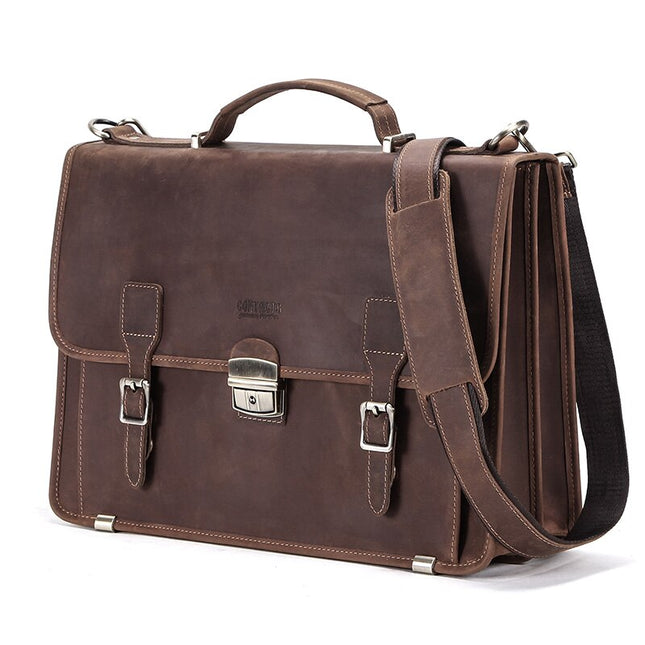 Men's Retro Leather Shoulder Briefcase - Wnkrs