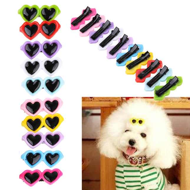 10 Pcs Heart Shaped Sunglasses Dog Hair Clips - wnkrs