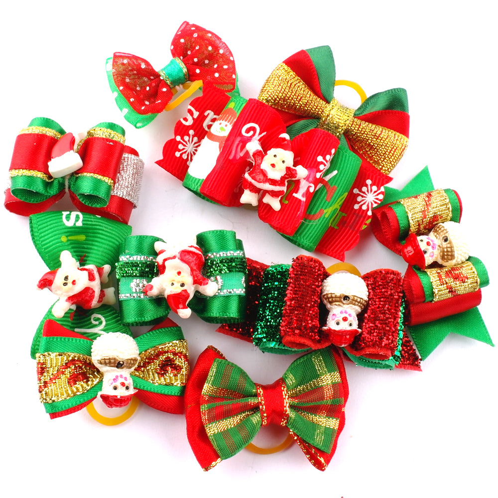 Pet Glitter Christmas Hair Bows 20 Pcs Set
