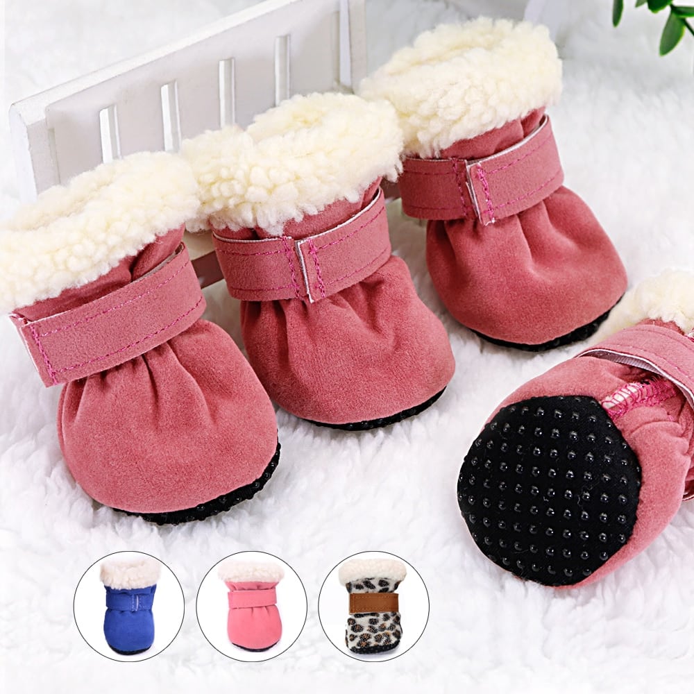 Four-Piece Plush-Cuff Dog Boot Set