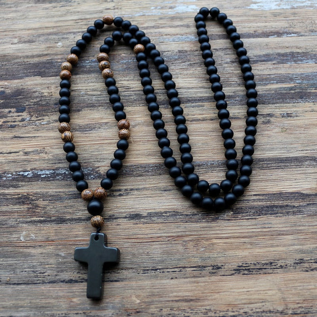 Wood Beads With Black Stone - wnkrs