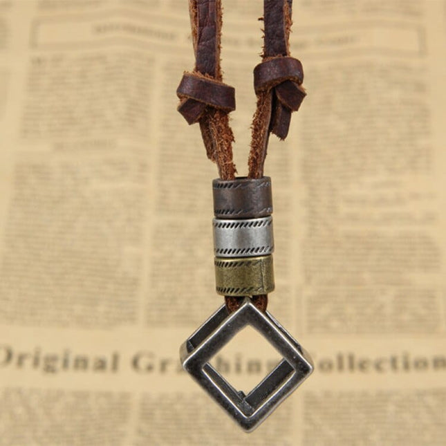 Leather Necklace for Men with Metal Cube Pendant - Wnkrs