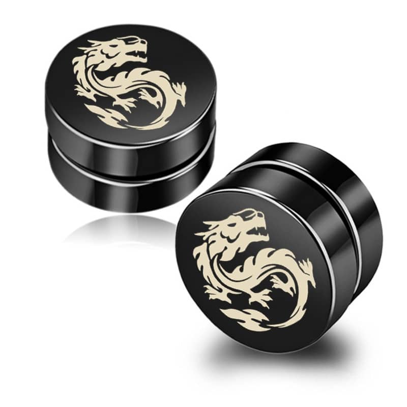 Men’s Magnetic Clip Earrings with Dragon