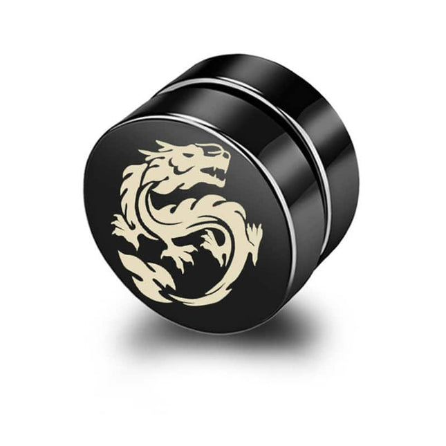 Men’s Magnetic Clip Earrings with Dragon