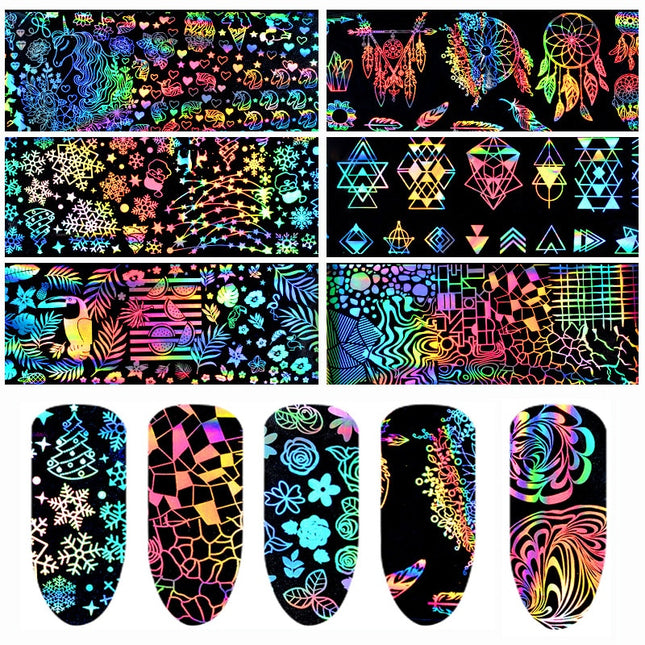 Holographic Rainbow Nail Stickers 8 Pcs Set - wnkrs