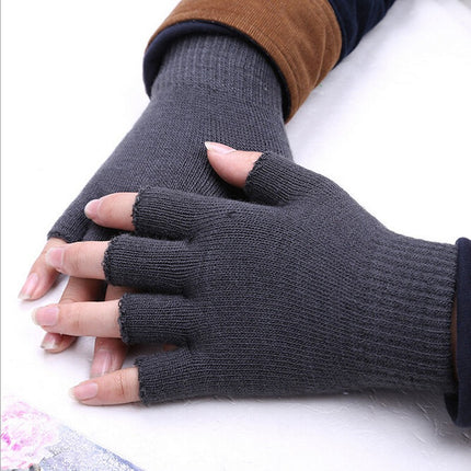 Fashion Solid Knitted Half Finger Gloves - Wnkrs