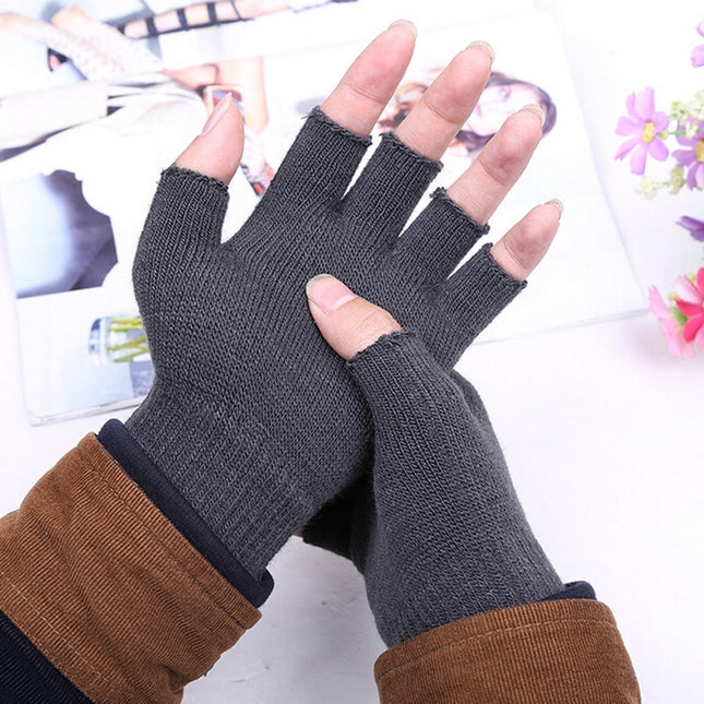 Fashion Solid Knitted Half Finger Gloves - Wnkrs