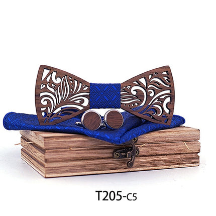 Carved Wooden Bow Tie with Cufflinks - Wnkrs