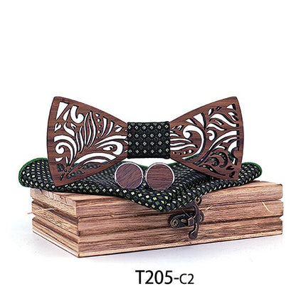 Carved Wooden Bow Tie with Cufflinks - Wnkrs