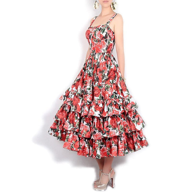 Floral Printed Ball Gown Dress - Wnkrs