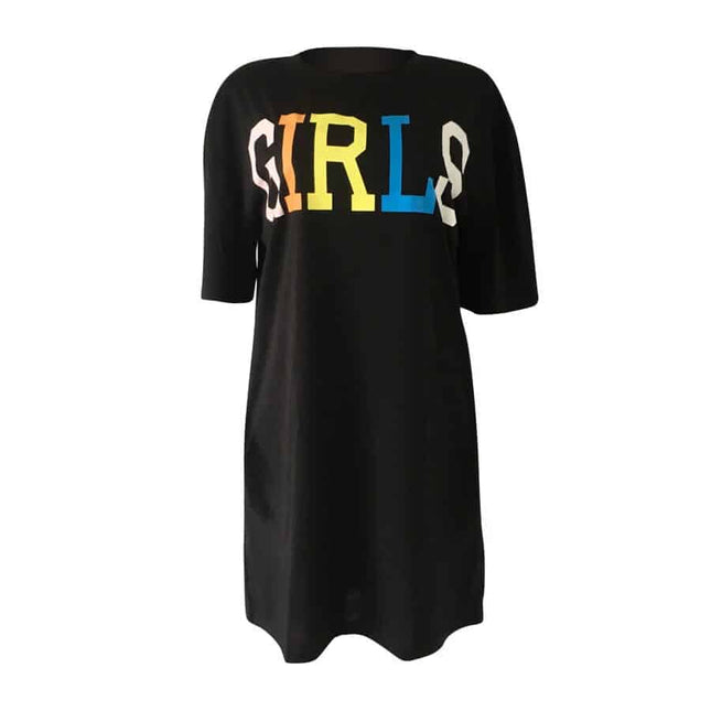 Women's Straight Dress with Girls Rainbow Letters Print - Wnkrs