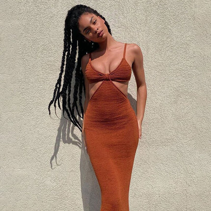 Sexy Backless  Maxi Dress with Spaghetti Straps and Cutouts - Wnkrs