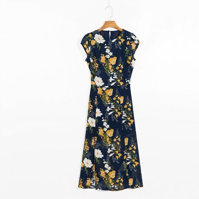 Summer Floral Printed Round Neck Dress for Women - Wnkrs