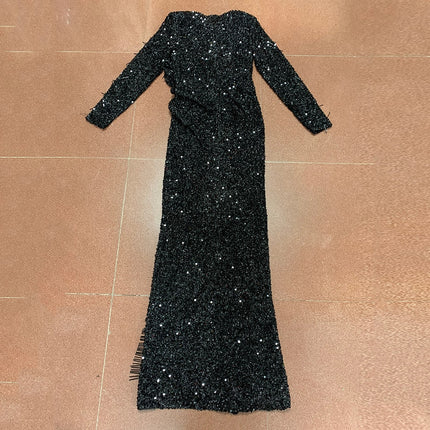 Women's Long Sleeved V-Neck Sequin Party Dress - Wnkrs